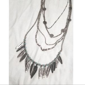 Light Blue & Silver Native Leaf Necklace